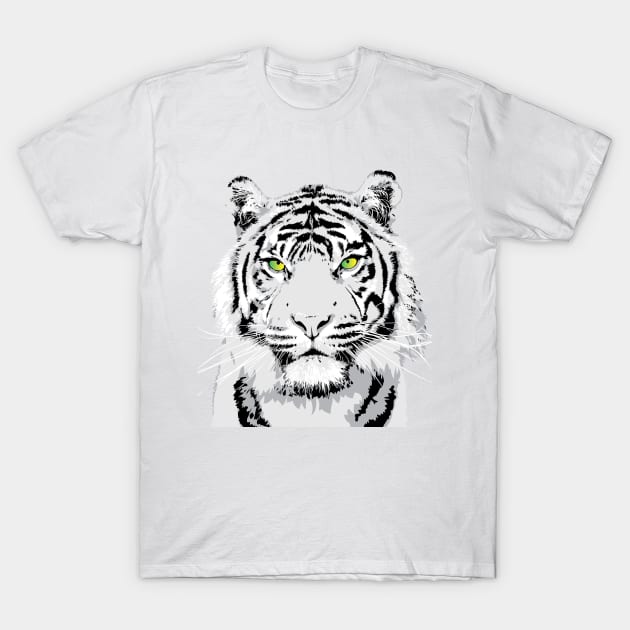 Dramatic White Tiger Vector Art Design T-Shirt by polliadesign